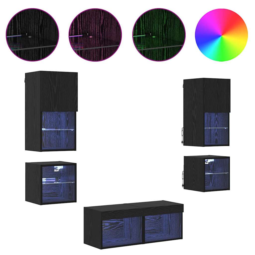 TV Wall Units 8 Pieces Black Oak Effect Particleboard