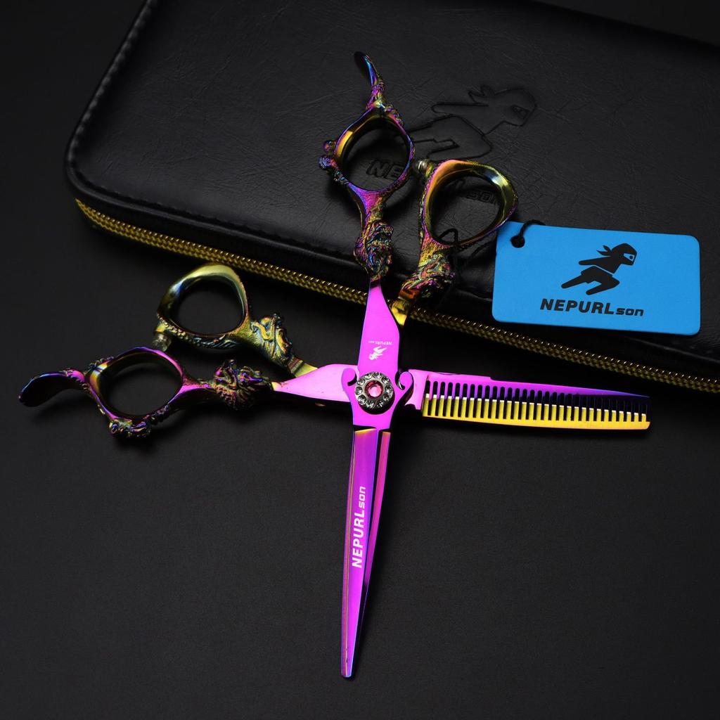 6.0 Inch Nimpson Pink Sword Type, Dragon Handle Hair Scissors, Hair Scissors, Flat Scissors, Tooth Scissors, Thin Scissors