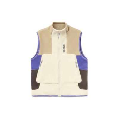 Li Ning Badfive Color Block Fleece Warm Loose Stand Collar Vest Men Vests Khaki AMDR045-2