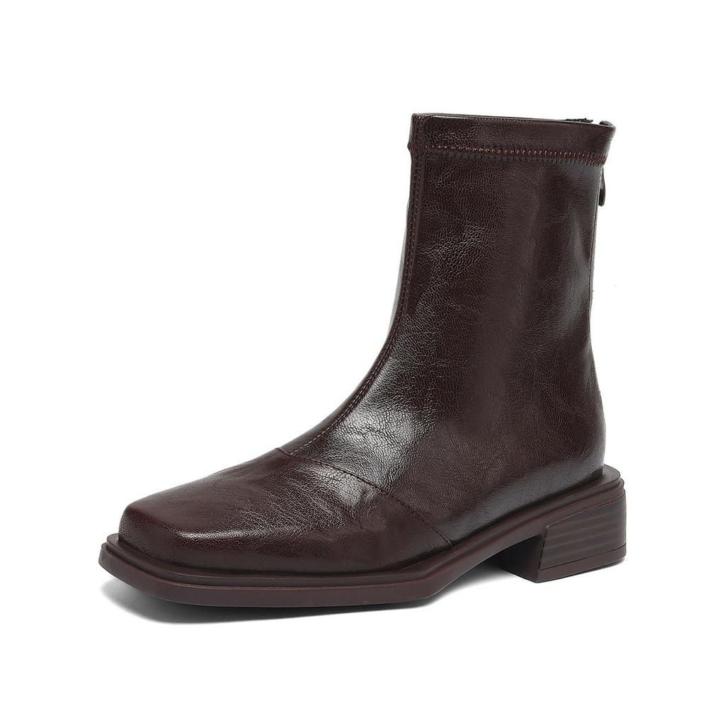 Coarse Heel Short Boots 2025 Autumn and Winter Retro British Style Skinny Boots Square Martin Boots
