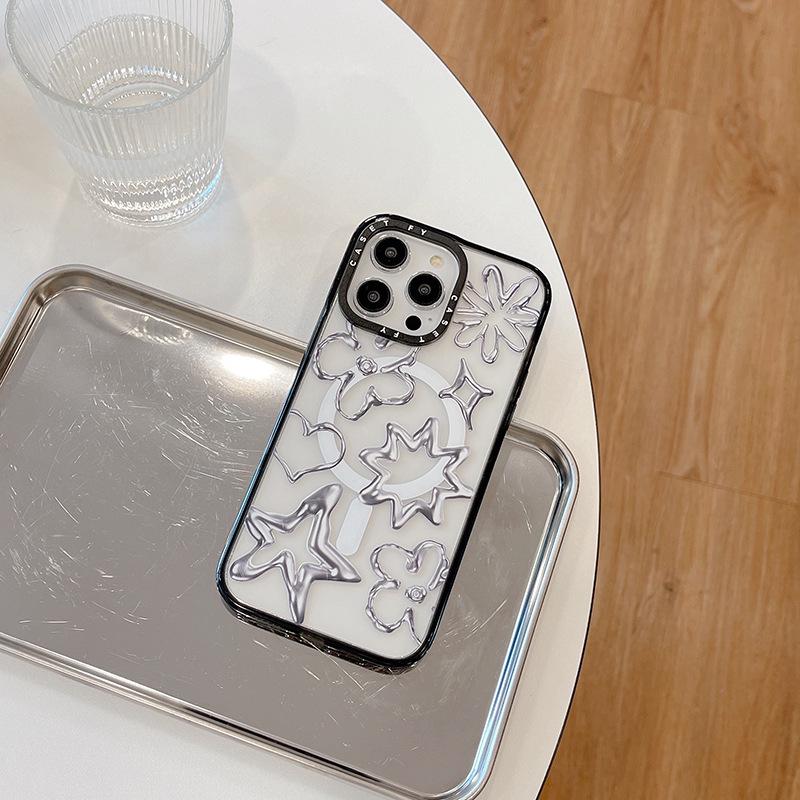 "Liquid Metal Magnetic Heart Case for iPhone 15 Pro Max/14 Pro/13/12 - Anti-Fall Protection"