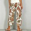 Women Plus Size Navy Blue Floral Paisley Printed Loose Cross Hem Cropped Pants With Pockets