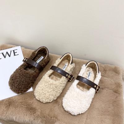 Designer Vintage Women Fur Flats Shoes Fashion Shallow Belt Buckle Shoes Spring Autumn Ladies Elegant Keep Warm Shoes