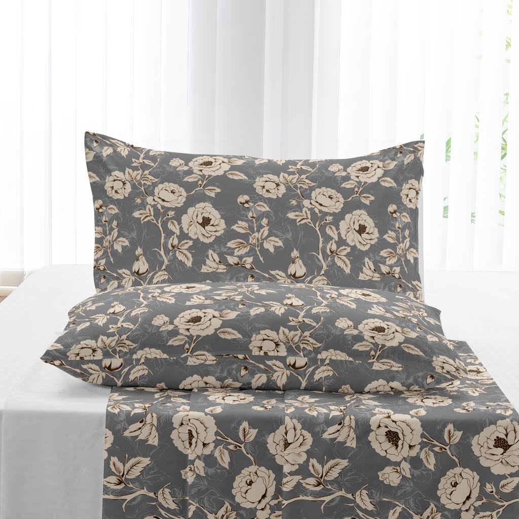 Kuup Bequemes Atmungsaktives Bettwäscheset Queen King Size Blumenmuster Flockierung Bettbezug Bettlaken Kissenbezug Bettwäscheset