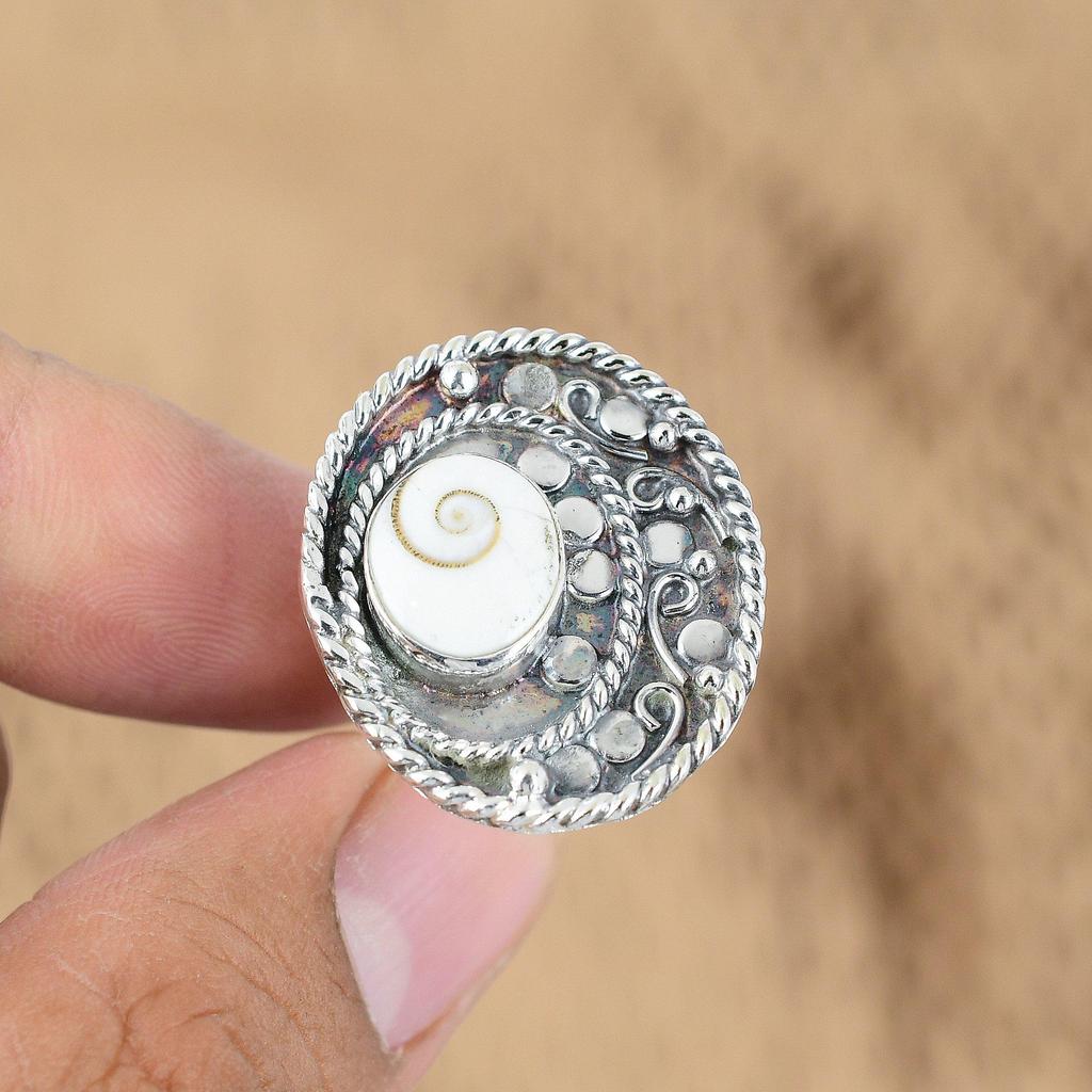 925 Silver Oval Shiva Eye Shell Stone Birthday Promise Trendy Boho Ring Jewelry