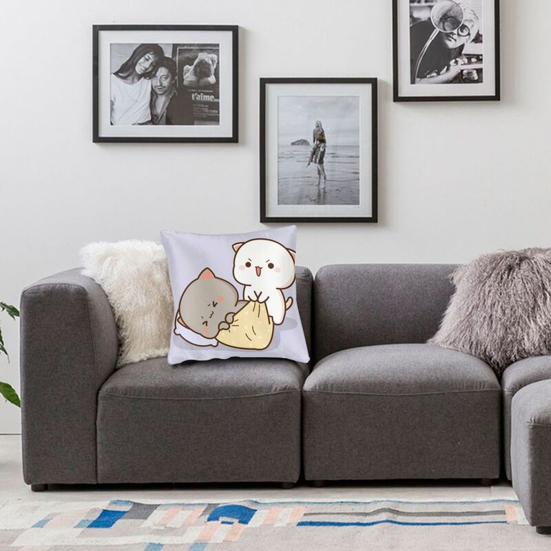 Peach And Goma Mochi Cat Wake Up Cushion Cover 45X45 Decoration 3D Print Throw Pillow For Sofa Double Side