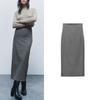 Spring New Women Commuter Casual High Waist Skirt Back Slit Gray Straight Midi Dress 8467583