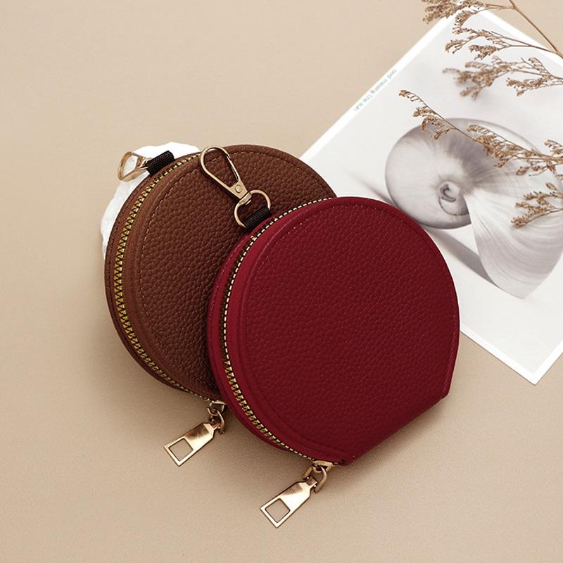 1PC PU Leather Mini Coin Purse Fashion with Chain Multifunctional Zipper Key Holder Bag Round Wallet