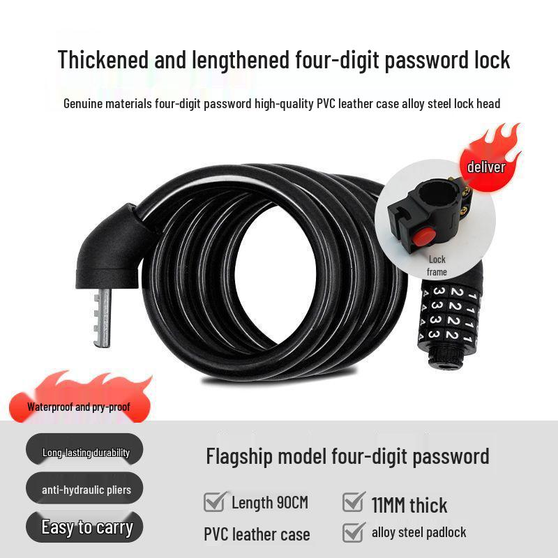 Mountain Bike Anti-theft Combination Lock - Portable Steel Chain Cable Bicycle Lock
