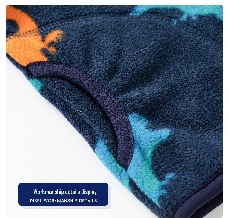 Kids’ Printed Fleece Jacket - Boys' & Girls' Warm Top, Stand Collar Cardigan for Autumn and Winter