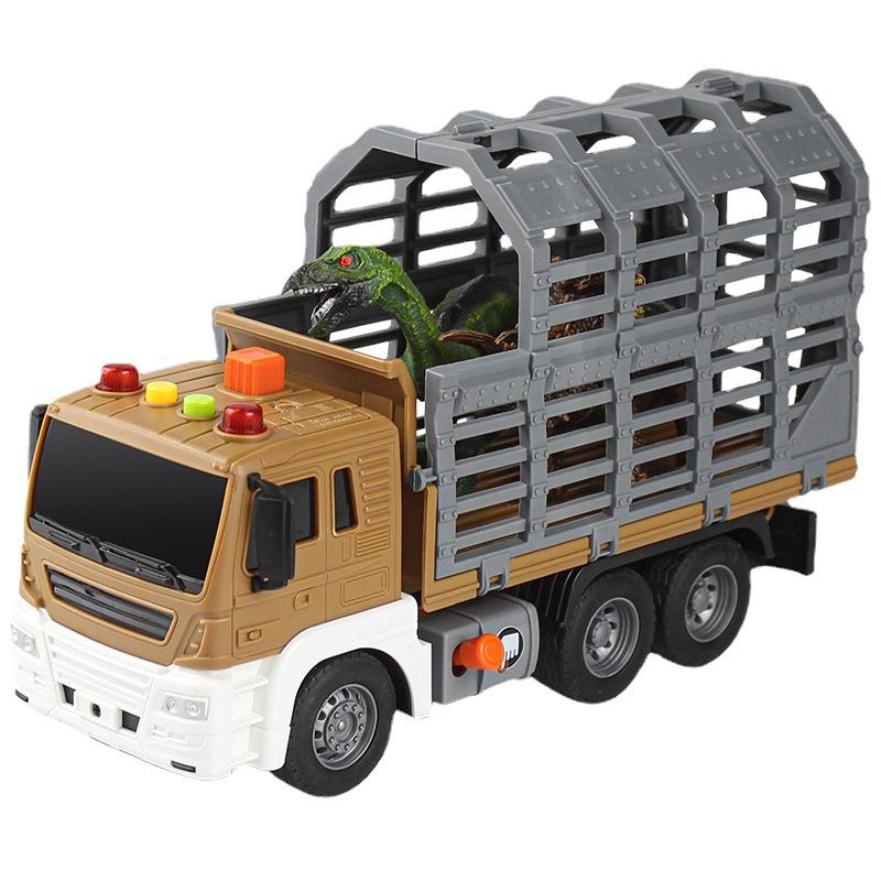 Dinosaur Dump Truck with Cage Sound and Light Toy Trucks with 4 Dinosaurs Friction-Powered Toy Truck B240