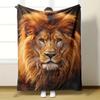 1pc Vintage Lion Print Flannel Blanket - Reversible, All-Season Comfort, Fantasy Themed, Knitted Polyester,Soft and Cozy Gift