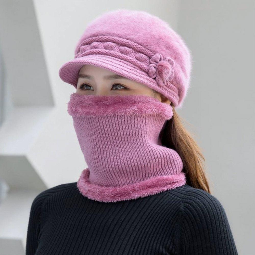 3 szt./zestaw Ciepły zestaw szalik i rękawiczki Ochrona szyi Czapka beanie Zimowa czapka dziergana Kobiety