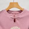 Embroidered Short-sleeved T-shirt Women's New Women's Clothing New Chinese Button-up T-shirt Temperament Bag Sleeve Pleated Top