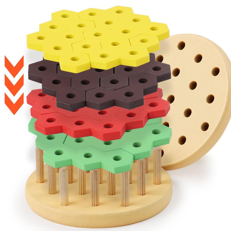Wooden Shaped Hamburger Column Block Children Toy For Children Brain Training
