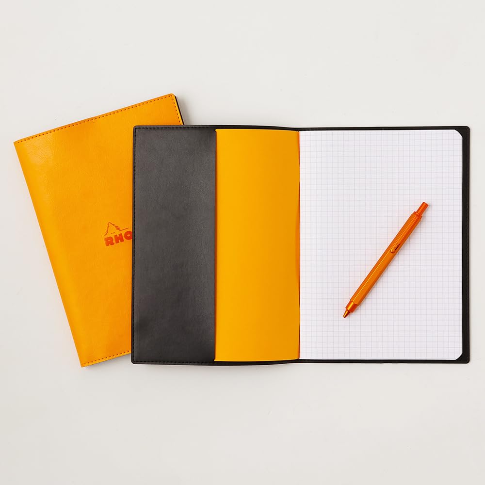 Rhodia PU Leather Cover, Orange (A5 Stapled Notebook with 5mm Orange Grid)