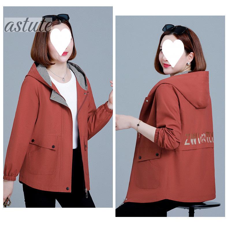 Women's Spring-Autumn Plus Size Hooded Windbreaker - Casual, Stylish, and Age-Reducing for Middle-Aged Women