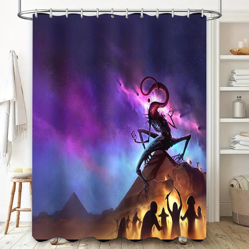 Horror Movie Shower Curtain Pyramid Ghost Scary Halloween Decor Bathroom Set Gothic Home