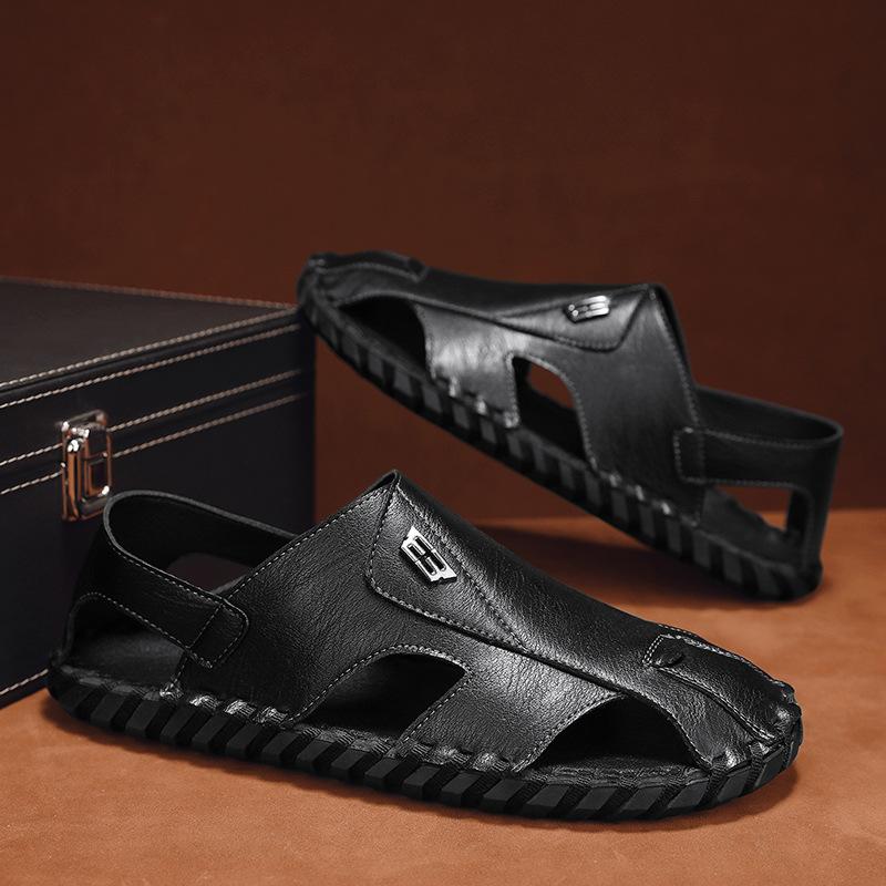 Leather Sandals Men'S Outdoor Leisure Year Men'S Slippers Sandals Dual-Purpose Hole Shoes Men'S Driving Slippers