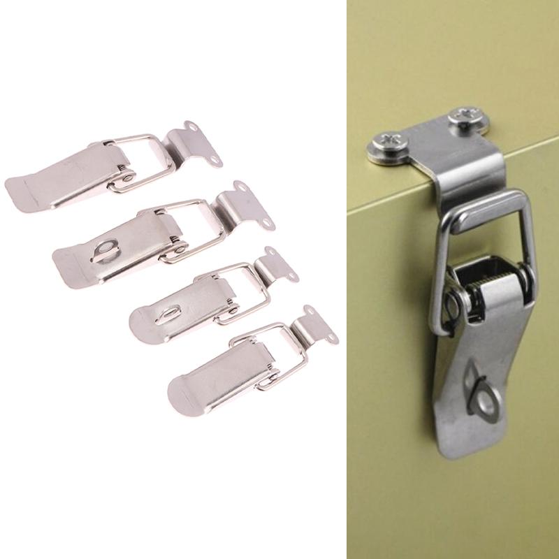Stainless Steel Spring Loaded Draw Toggle Latch Clamp Clip Silver Hasp Latch Catch Clasp 90 Degrees Duck-Mouth Buckle Hook Lock