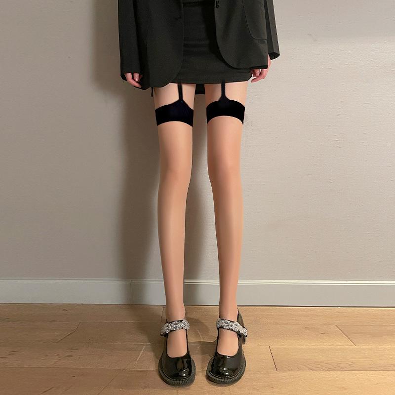 Damen Over-the-Knee Schwarze Strümpfe mit Trägern - Weiße Einteiler Strumpfhose