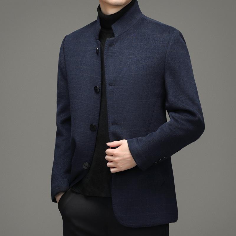 Hengyuanxiang Men's Wool Stand-Up Collar Zhongshan Jacket - Casual Woolen Coat for Seniors