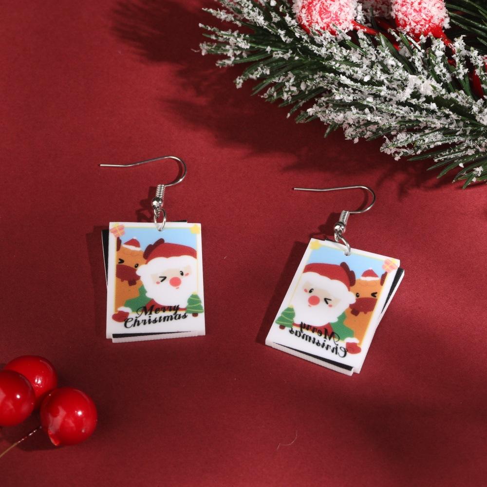 Full Hosting Eco-Friendly Acrylic Earrings, Christmas Snowman Christmas Tree Santa Earrings