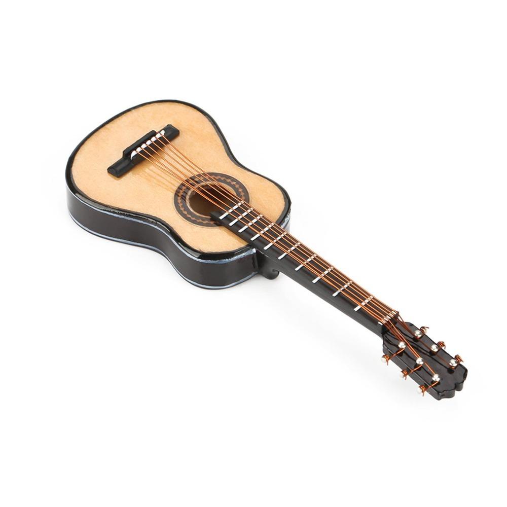 3pcs Wooden Material Wooden Guitar Model Black Leather Case Mini Guitar Model Office Decor