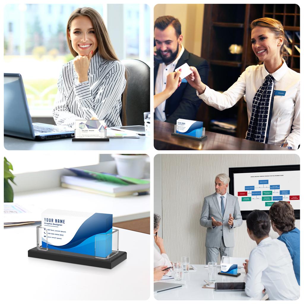 2Pcs Acrylic Business Card Holder 1 Slot Transparent Name Card Stand with Widened Base Office Name Card Organizer for Desktop