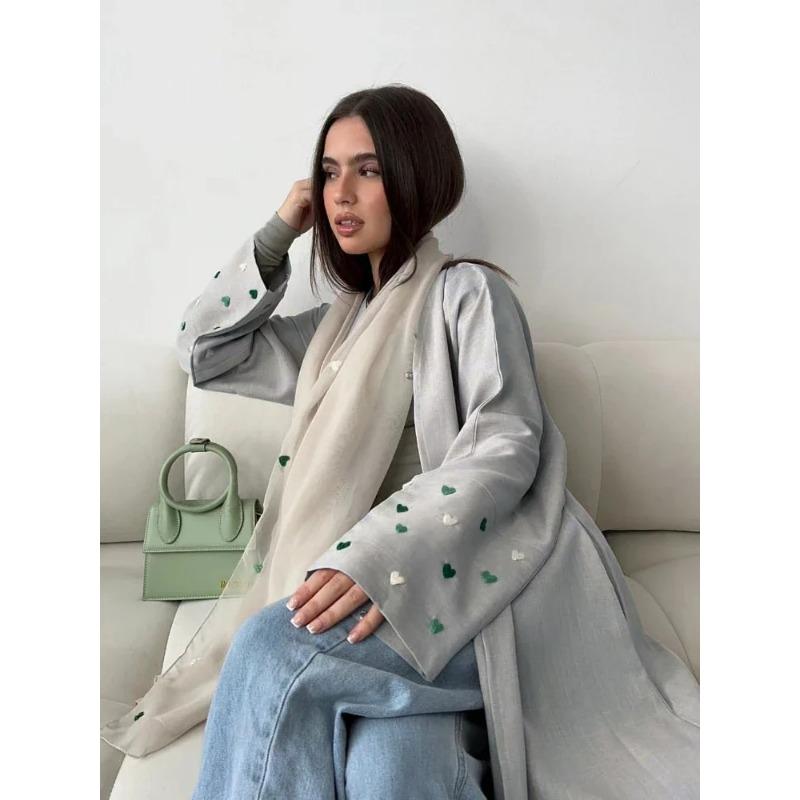 2024 Spring Embroidery Muslim Abaya Women Eid Dress Morocco Ramadan Lace-up Abayas Kaftan Islam Cardigan Dubai Arab Long Robe