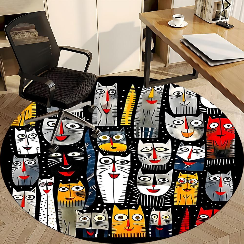 1pc Cat Party Office Round Area Rug, Indoor Mat Suitable ForOffice, Under Office Chairs Bedroom Living Room Home Decor, Room Decot149