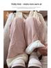 Women's Pink Fleece Cotton Wide-Leg Pants - Winter 2025 Casual Warm Plus Velvet Design