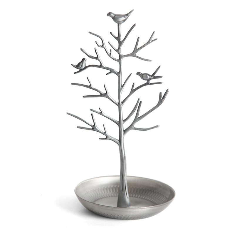 Multi-Function Alloy Jewelry Organizer Display Stand With Bird Tree Design