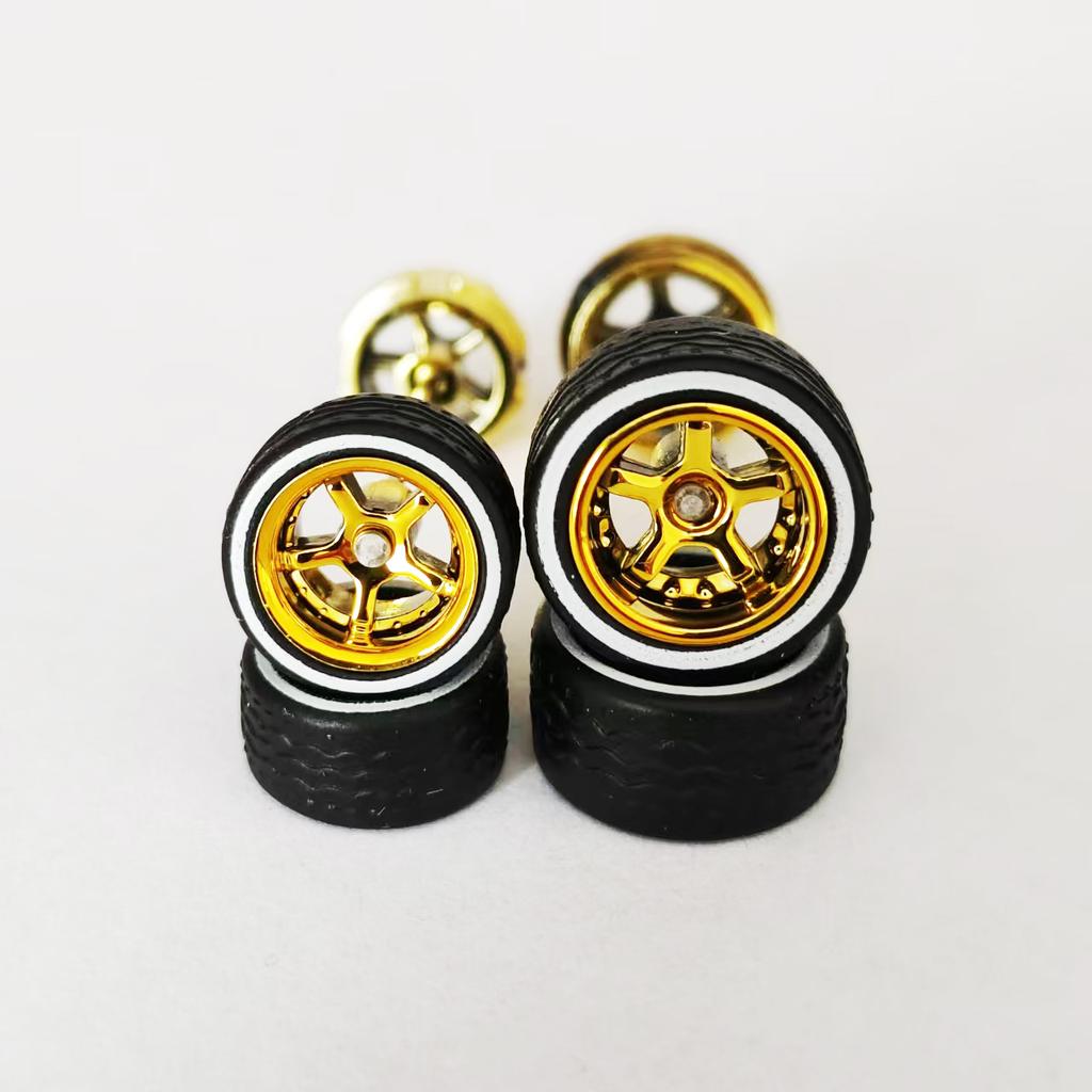 10 Sets 10.8mm 12.8mm 1/64 Alloy Car Staggered Wheels Front Small Rear Large Wheel Progressive Drag Tires Advan for Hot Wheel