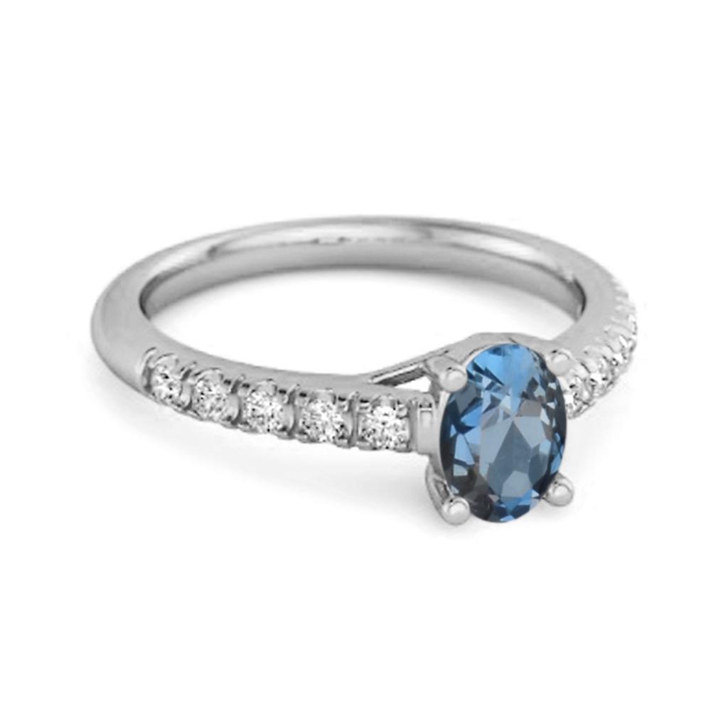 London Blue Topaz Pave Band with White CZ Accents Ring - 925 Sterling Silver