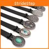 Bohemian Style Gem Black Leather Belt For Women With Alloy Closure And Artistic Design