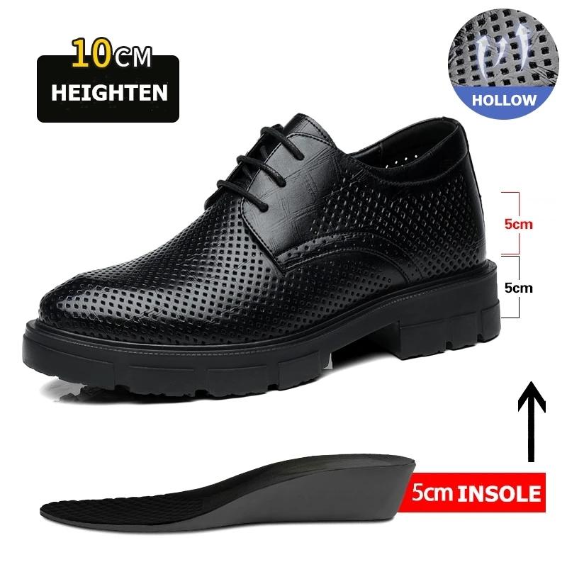 Nuovi Uomini Estivi Cava Plateau Tacco Alto 5/8/10 CM Crescita in Altezza Formale Uomo Derby Scarpe in Pelle Uomo Scarpe da Cerimonia Elevatore