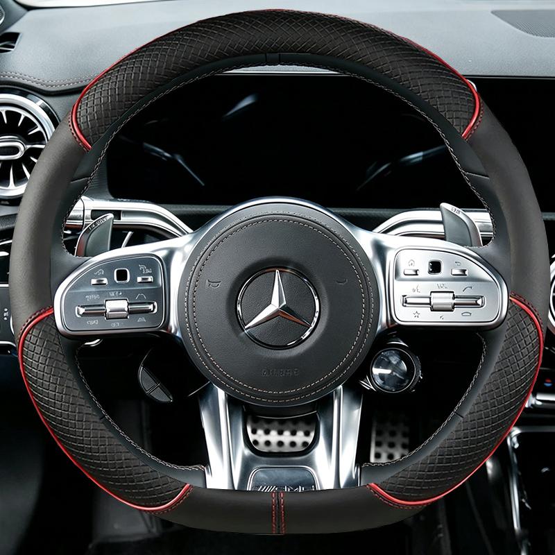 Coprivolante Auto Cucito a Mano con Segno Rosso per Mercedes Benz AMG CLA CLS GLB GLE W177 W167 R190 W205 W222 Interni Auto in Camoscio