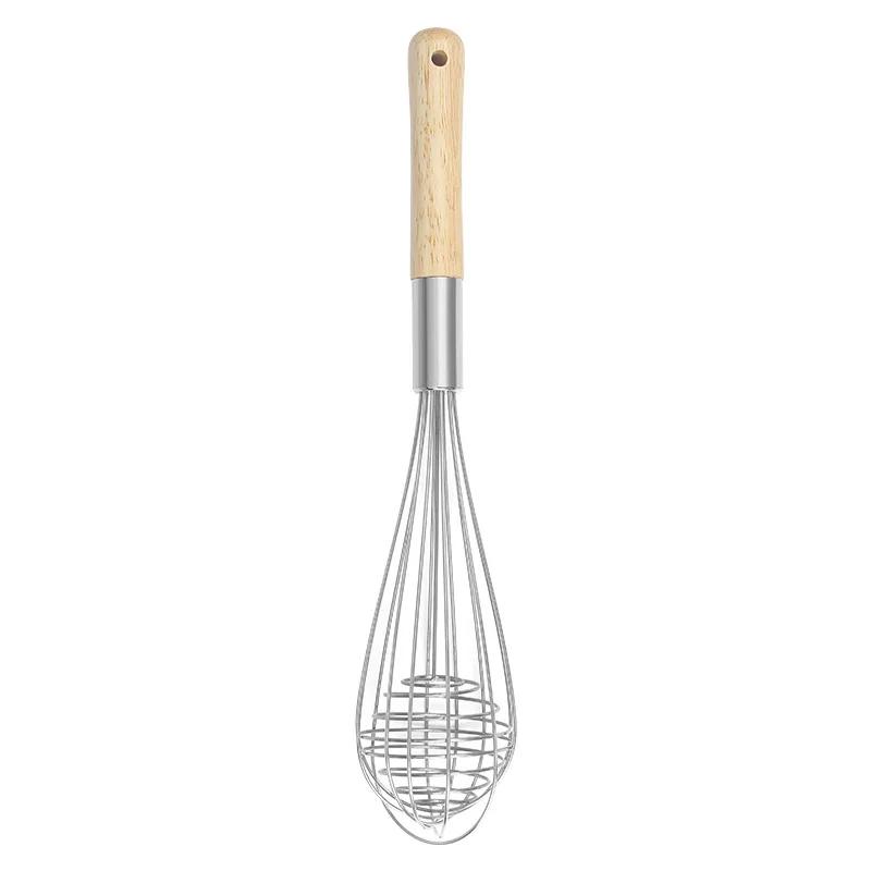 1pcs Stainless Steel Eggbeater Cream Mixer Spin Stirrer Egg Whisk Manual Wood Handle Knead Dough Rotary Eggbeater Stiring Stick