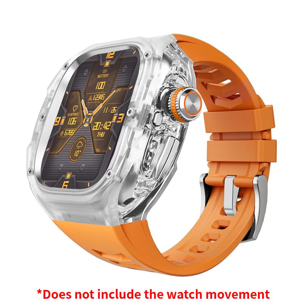 Prabangus modifikacijų rinkinys Apple watch Ultra 3/2/1 49mm Sportinis guminis dirželis+Dėklas Iwatch ultra 49mm Skaidrus Glacier dėklas Modifikavimo rinkinys