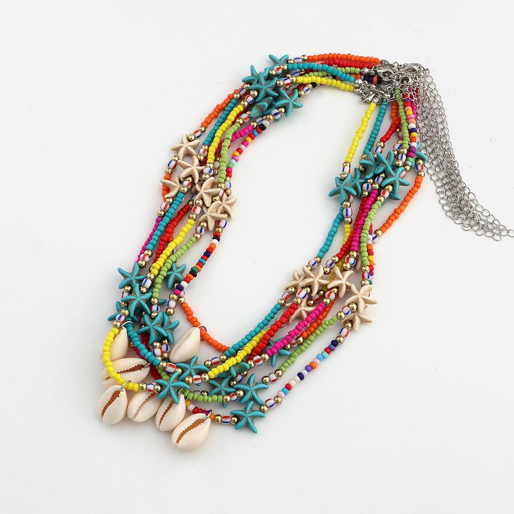 Bohemian Handmade Perlen Kette Halsband Seestern Shell Anhänger Halskette Für Frauen Mode Schmuck Strand Strang Goth Schlüsselbein Geschenke