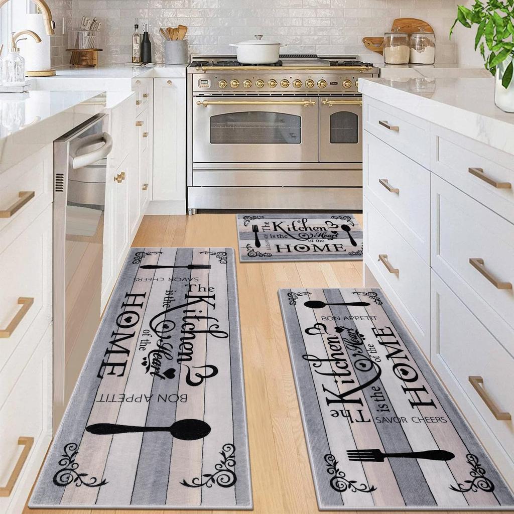 3-Piece Kitchen Rug Set Machine Washable Kitchen Anti-Slip Suitable for Kitchen Rugs and Mats Ideal for Kitchen Use