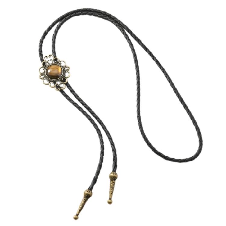 Unisex Southwest Inspired Bolo Tie Necklace Hip Hop Jewelry With Tribal Pendant And Practical PU Leather Metal Chain