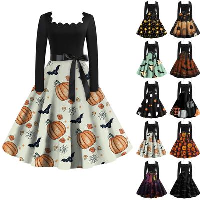 Dámské ležérní módní halloweenské šaty Vintage s dlouhým rukávem
