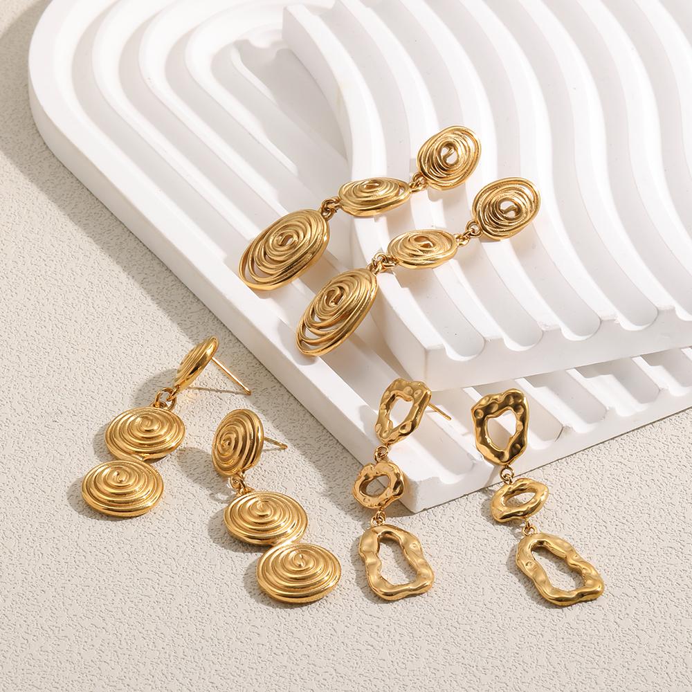 MamacitaSlay 316L Stainless Steel Spiral Irregular Dangle Earring 18K Gold Plated Waterproof Jewelry For Women Trendy Earrings