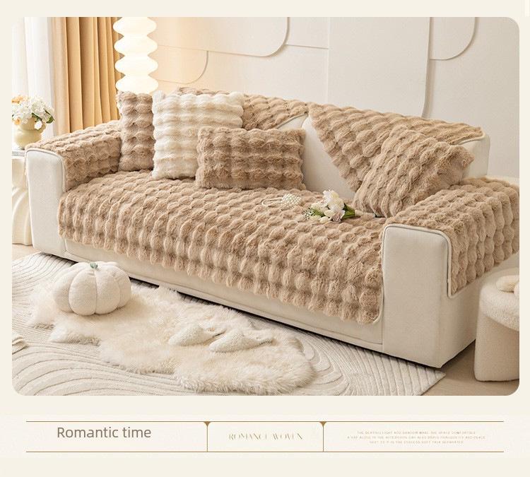 Pernă de canapea de iarnă din pluș modern de iepure: Husă din piele îngroșată, antiderapantă, design 2022