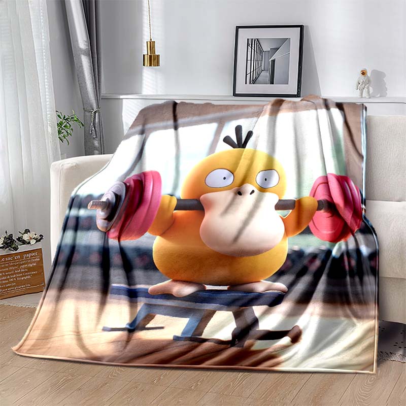 1PC Pokémon Psyduck Pattern Blanket Warm Soft Fluffy Kids and Adult Sofa Bed Throw Blanket Suitable Outdoor Travel Camping