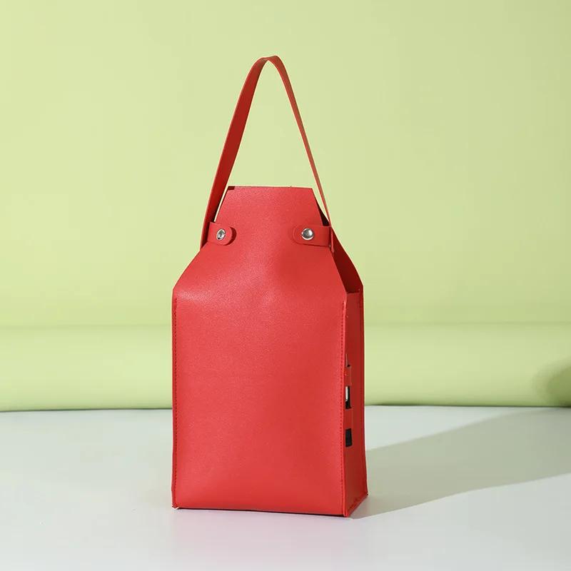 Luxury PU Leather Red Wine Packing Bag Reusable 2 Bottles Wine Carriers Handbag Champagne Gift Packaging Box with Handle