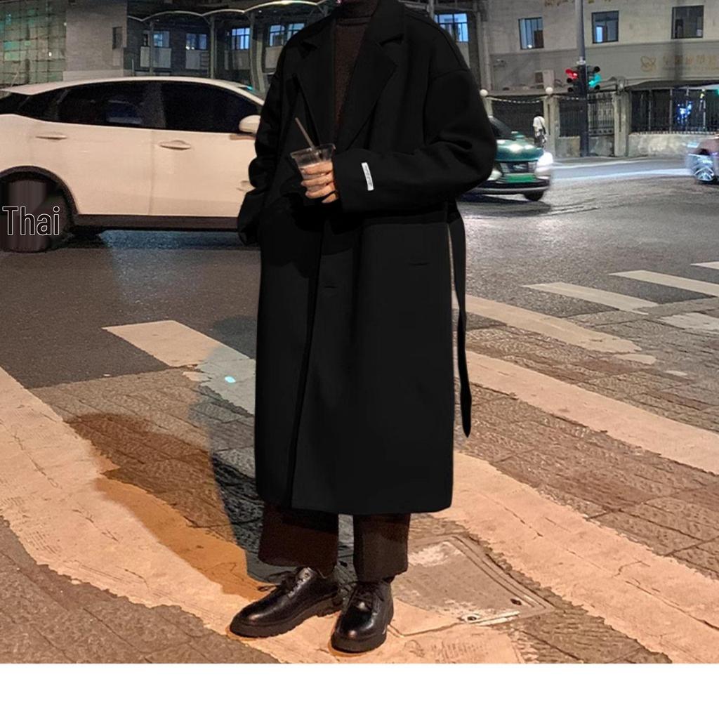 Men's British Style Mid-Length Wool Trench Coat - Autumn High-End Knee-Length Overcoat