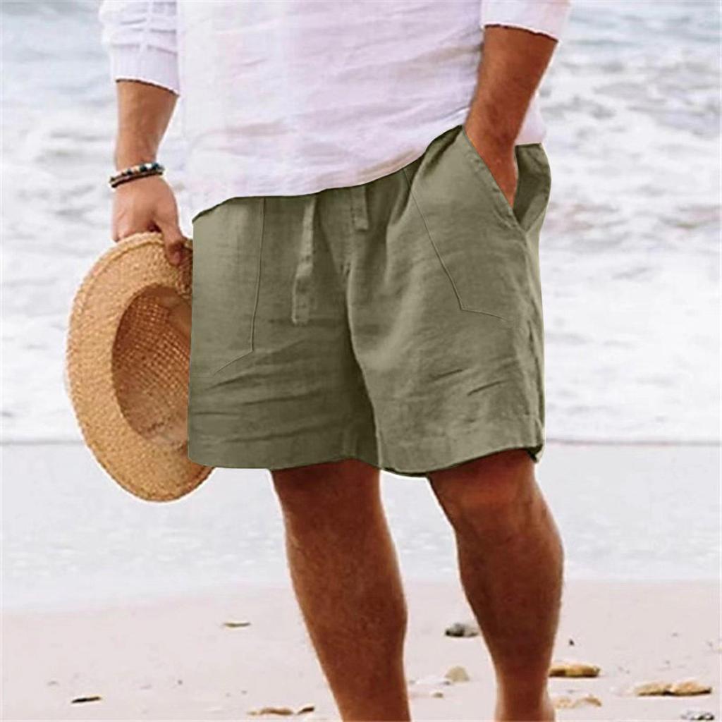 Men's Cotton Linen Summer Shorts - Drawstring Waist, Straight Leg, Breathable, Comfortable for Daily Wear or Beach Use